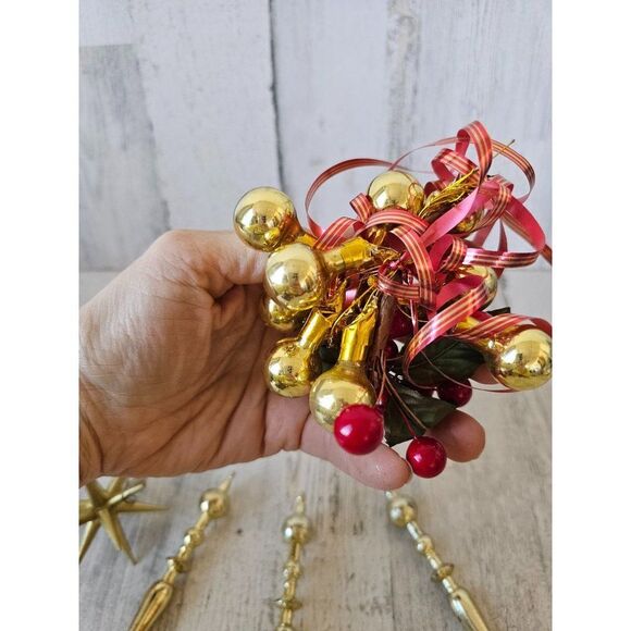 Vintage gold star ball set ornament Xmas tree long - Picture 9 of 10